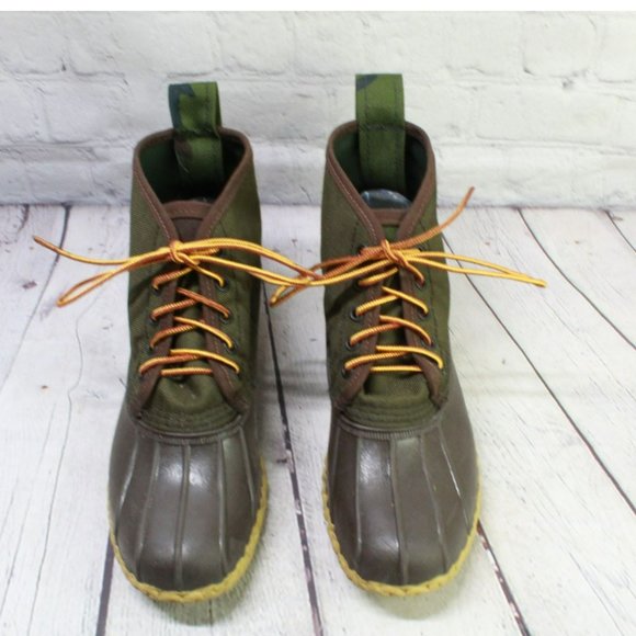 LL Bean Green Canvas Lace Up Insulated Ankle Duck Boots Size 8 M - Picture 5 of 9